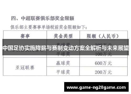 中国足协实施降薪与赛制变动方案全解析与未来展望