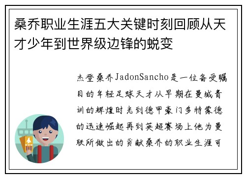 桑乔职业生涯五大关键时刻回顾从天才少年到世界级边锋的蜕变