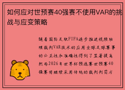 如何应对世预赛40强赛不使用VAR的挑战与应变策略